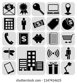 Set of 22 business symbols of icons. Collection. Flat design. Vector Illustration.