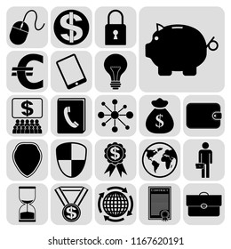 Set of 22 business symbols of icons. Collection. Flat design. Vector Illustration.