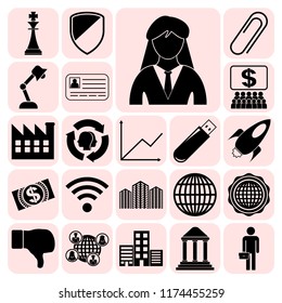 Set of 22 business symbols of icons. Collection. Flat design. Vector Illustration.