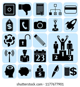 Set of 22 business symbols of icons. Collection. Detailed design. Vector Illustration.