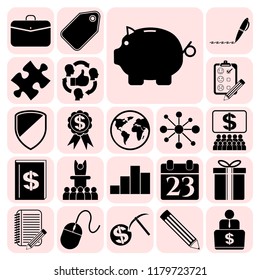 Set of 22 business symbols of icons. Collection. Flat design. Vector Illustration.