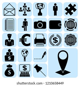Set of 22 business symbols of icons. Collection. Flat design. Vector Illustration.