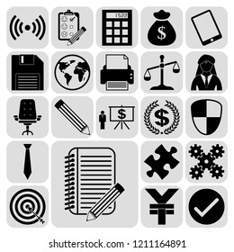 Set of 22 business symbols of icons. Collection. Detailed design. Vector Illustration.
