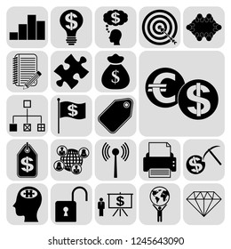 Set of 22 business symbols of icons. Collection. Detailed design. Vector Illustration.