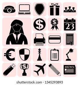 Set of 22 business symbols of icons. Collection. Detailed design. Vector Illustration.