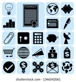 Set of 22 business symbols of icons. Collection. Detailed design. Vector Illustration.