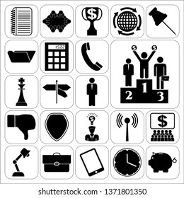 Set of 22 business symbols of icons. Collection. Detailed design. Vector Illustration.