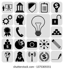 Set of 22 business symbols of icons. Collection. Detailed design. Vector Illustration.