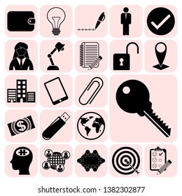 Set of 22 business symbols of icons. Collection. Detailed design. Vector Illustration.