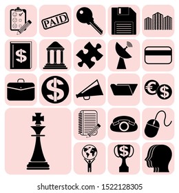Set of 22 business symbols of icons. Collection. Detailed design. Vector Illustration.