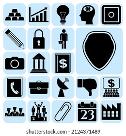 Set of 22 Business symbols, icons or pictograms. Detailed design. 