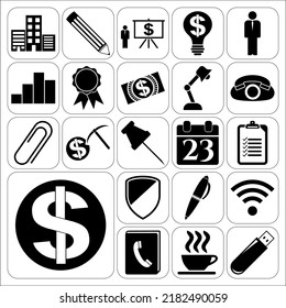 Set of 22 Business symbols or icons. Flat design. 