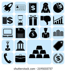 Set of 22 Business symbols, icons or pictograms. Concept design. 