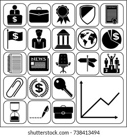 Set of 22 business symbols of icons. Collection. Detailed design. Vector Illustration.