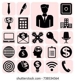 Set of 22 business symbols of icons. Collection. Detailed design. Vector Illustration.