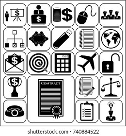 Set of 22 business symbols of icons. Collection. Detailed design. Vector Illustration.