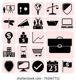 Set of 22 business symbols of icons. Collection. Flat design. Vector Illustration.