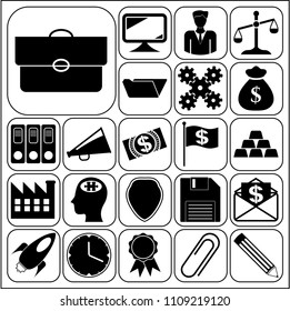 Set of 22 businesSet of 22 business high quality icons or symbols. Collection. Flat design. Vector Illustration.s icons, pictograms, symbols. Collection. Amazing desing. Vector Illustration.