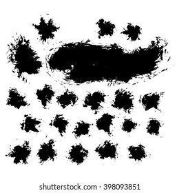 Set of 22 grunge black abstract textured vector shapes. Vector design grunge elements. Vector abstract background. Vector abstract shapes. Vintage vector stains. Retro vector shapes.