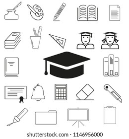 Set of 22 instruments education outline style icons, school and university with elements for mobile concepts and web apps. Collection modern infographic logo and pictogram.