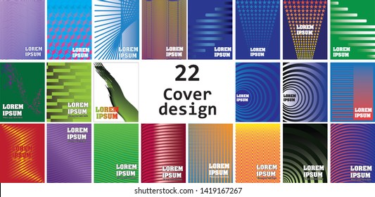 Set of 22 pieces cover design.Cover template for book, catalog and annual. Colorful gradients.Geometric patterns.Vector illustration.