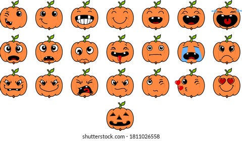 Set of 22 Pumpkin emojis with funny expressions