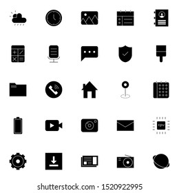 Set 22 of UI and UX icon in solid style. Creative glyph interface symbols for website design and mobile apps. Simple user interface solid icon sign isolated on white background. 25 icons.