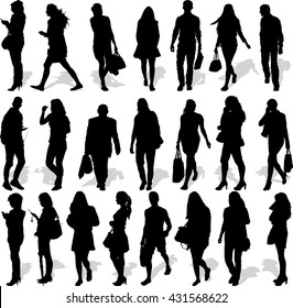 Set of 22 vector's silhouettes of people in action