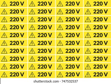 Set of 220 volt main voltage sticker for printing on A4