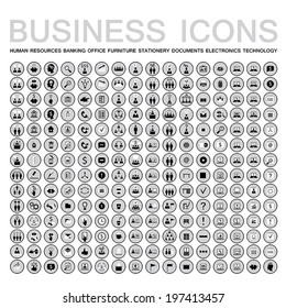 Set of 224 web icons for business, finance, office, communication, human resources. Neutral black,white,gray color. Vector illustration.