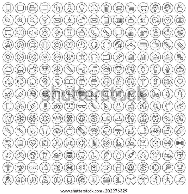 Set 225 Minimal Modern Black Thin Stock Vector (Royalty Free) 202976329 ...