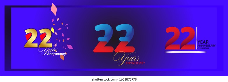 set 22th anniversary logo vector template. Design for banner, greeting cards or print