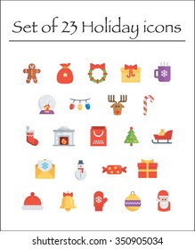 Set of 23 holiday icons isolated on white background. Merry Christmas and Happy New Year