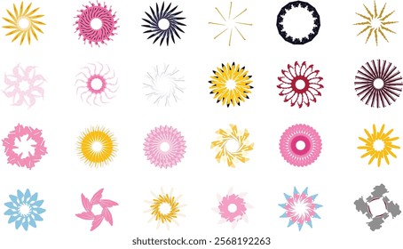 Set of 24 abstract colorful floral shapes