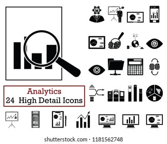Set of 24  Analytics  Icons. Monochrome color design. Vector illustration.