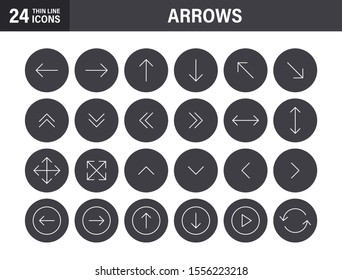 Set of 24 Arrows web icons in line style. Arrow, arrows. Vector illustration.