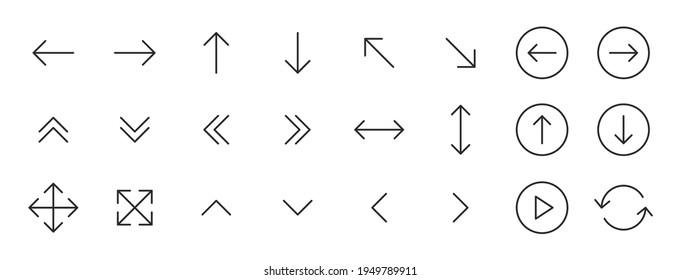 Set of 24 Arrows web icons in line style. Arrow, arrows. Vector illustration.