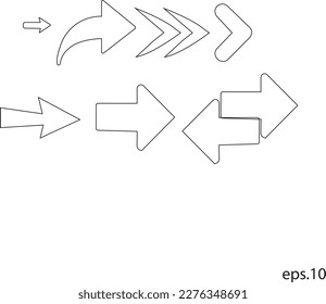 Set of 24 Arrows web icons in line style. Arrow, arrows. Vector illustration 2023