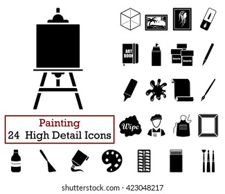 Set of 24  Artist Icons in Black Color. Vector illustration.