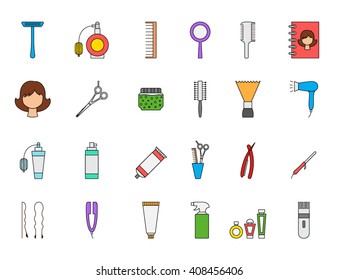 Set of 24 Barbershop colorful icons 