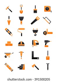 Set of 24 black-orange construction icons