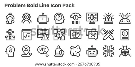 Set of 24 Bold Outline-style icons themed around Problem, crafted for seamless integration in apps and websites.