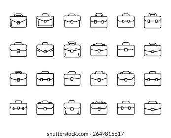 Conjunto de 24 Ícones de linha de porta-arquivos de negócios - Símbolos minimalistas de bolsa de escritório para uso corporativo, trabalho, apresentação de negócios, Web, aplicativo e design gráfico