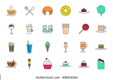 Set of 24 Cafeteria food colorful icons