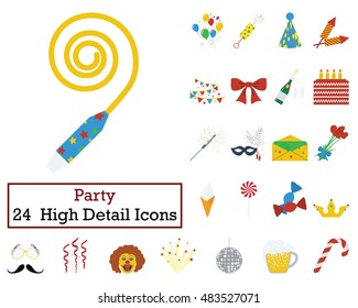 Set of 24 Celebration Icons. Flat color design. Vector illustration.