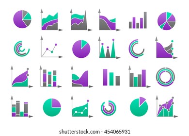 Set of 24 Charts coloured vector icons