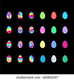 Set of 24 color Easter eggs, vector hand-drawn eggs, EPS 8