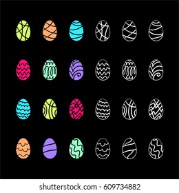 Set of 24 color Easter eggs, vector hand-drawn eggs, EPS 8