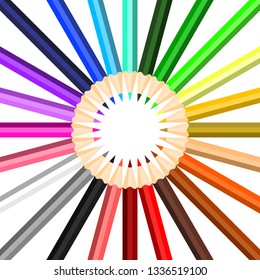 Set of 24 color pencils gradation circle in the center vector. 