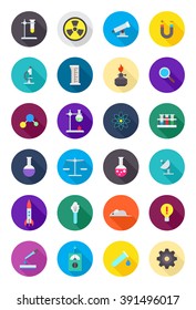 Set of 24 color round science icons